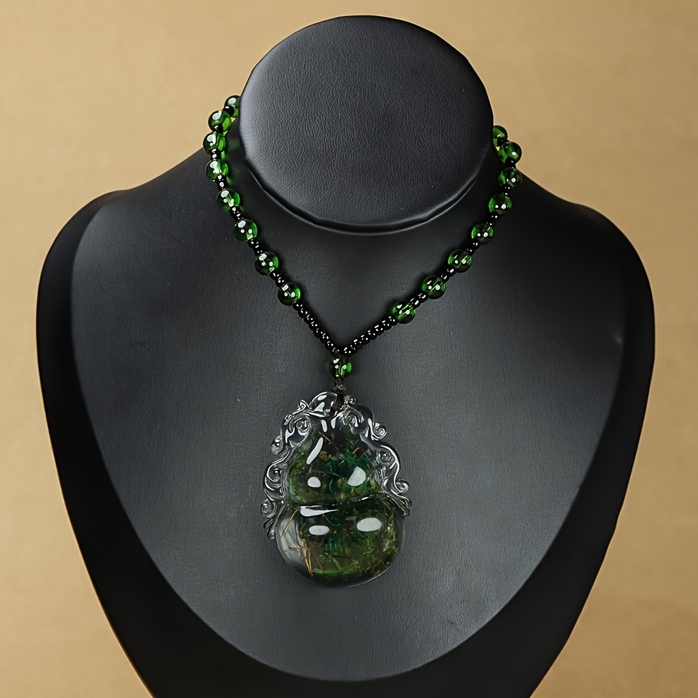 Unisex Natural Aqua Amber Gourd Shape Pendant Necklace